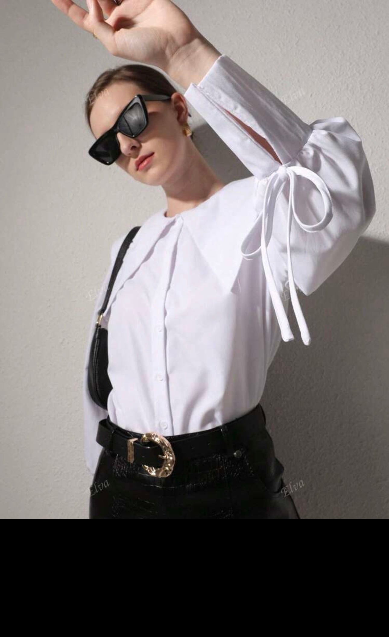 Pointed Collar Solid White Front Button Long Sleeve Shirt - size 12 /xl