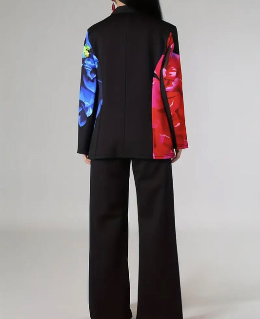 Black floral pants set size extra large