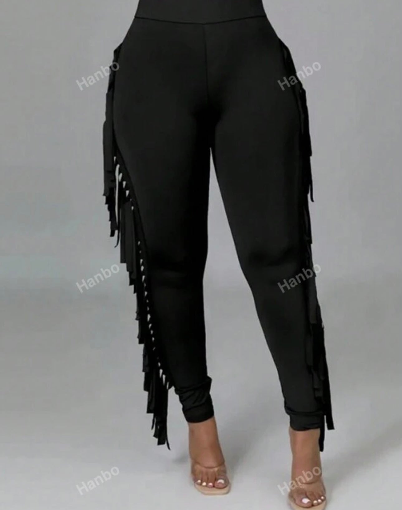 High Waisted Solid Black Tassel Pants -size 2xl/16