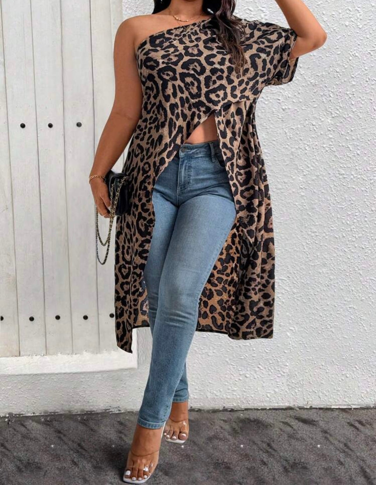 Asymmetric Hem Leopard Print Blouse