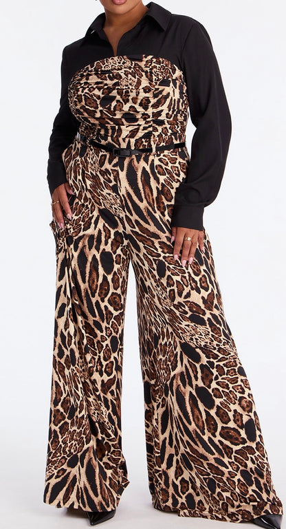 Gorgeous animal print and black jumpsuit