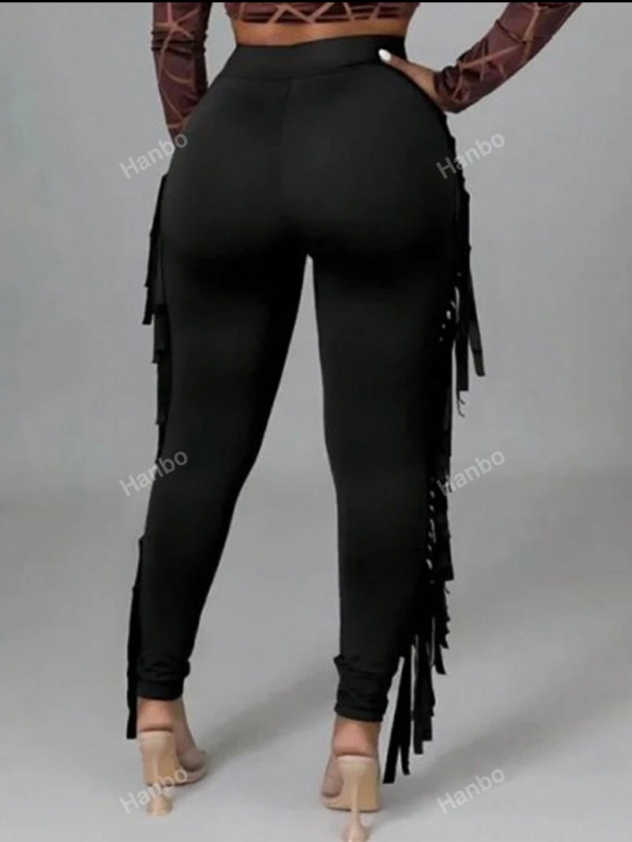 High Waisted Solid Black Tassel Pants -size 2xl/16