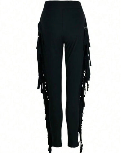 High Waisted Solid Black Tassel Pants -size 2xl/16