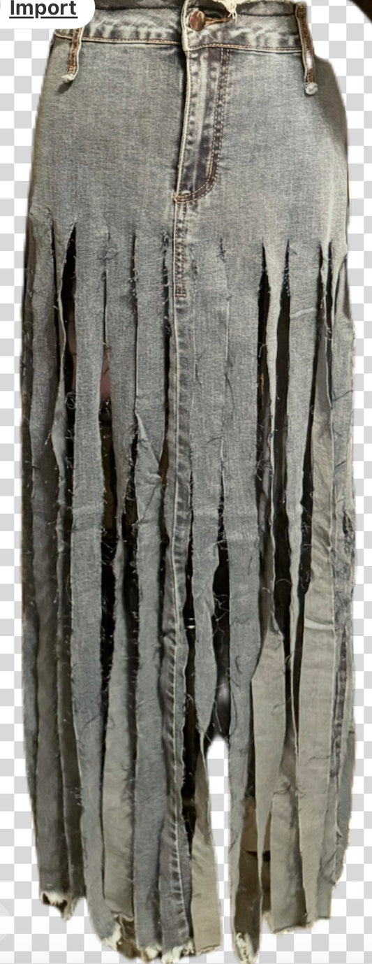 Sexy denim fringe skirt