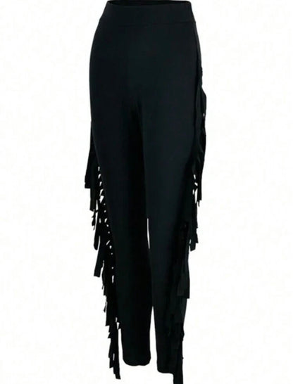 High Waisted Solid Black Tassel Pants -size 2xl/16