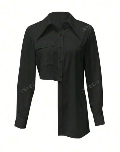 Asymmetrical Button Front Long Sleeve Blouse Size 12/xl