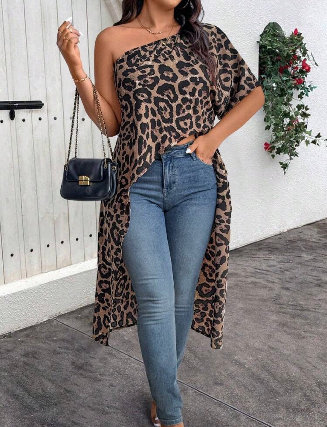 Asymmetric Hem Leopard Print Blouse