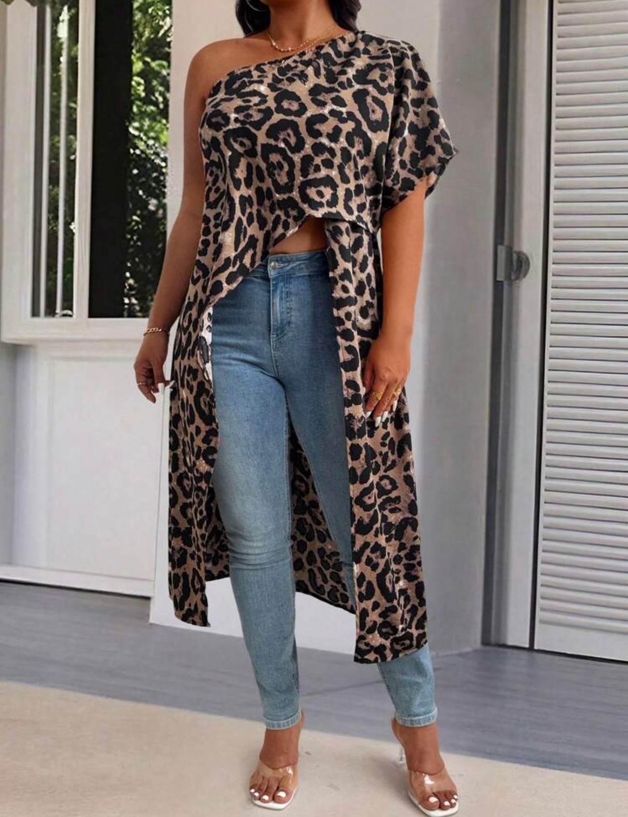 Asymmetric Hem Leopard Print Blouse