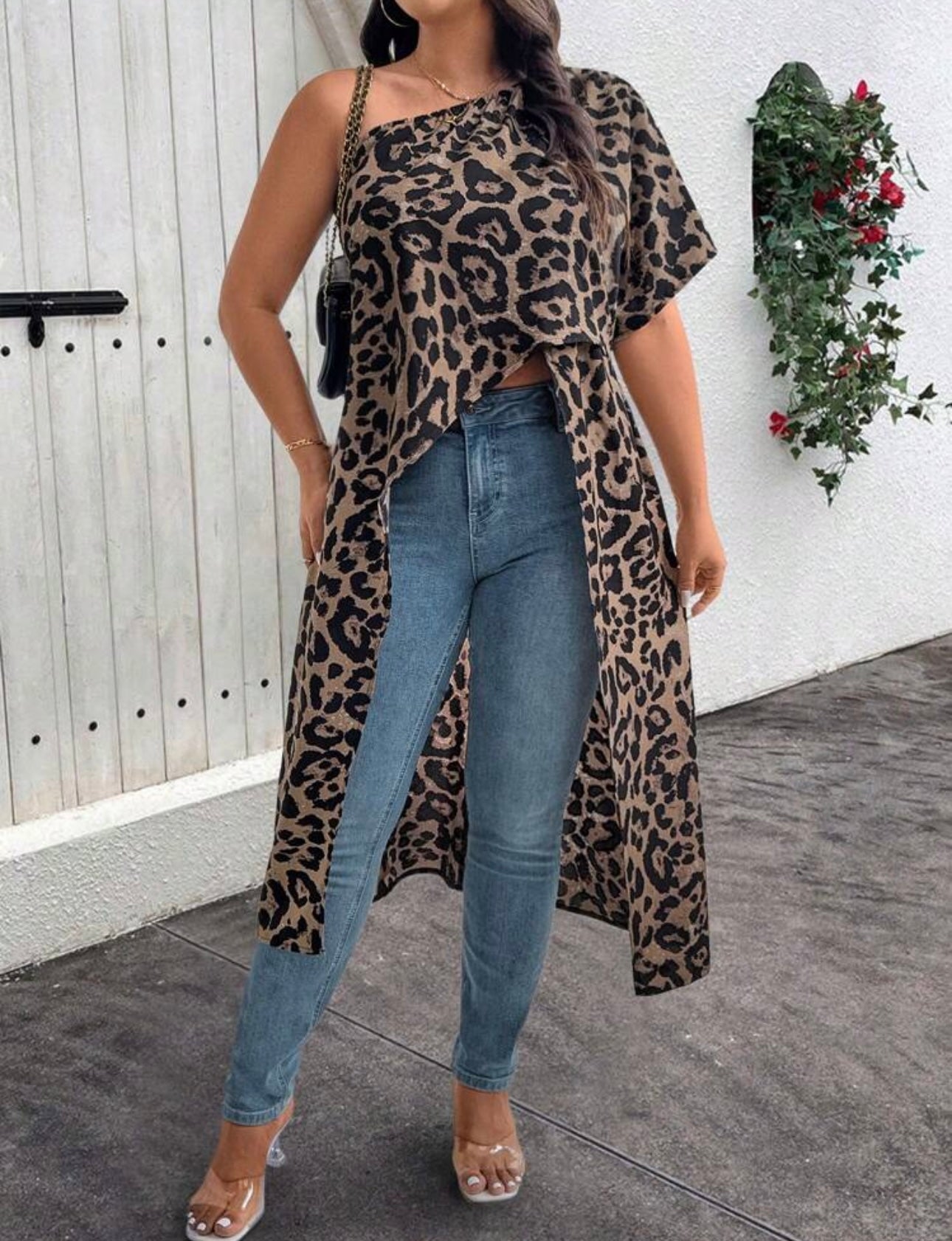 Asymmetric Hem Leopard Print Blouse
