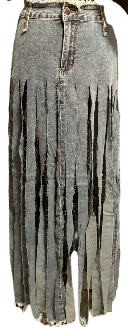 Sexy denim fringe skirt