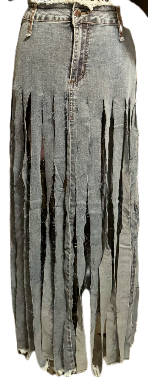 Sexy denim fringe skirt